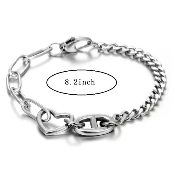 NWT 💜 MEN’S SILVER STAINLESS STEEL HEART LINK BRACELET Men’s/Unisex Size: 8.2” - Picture 6 of 7